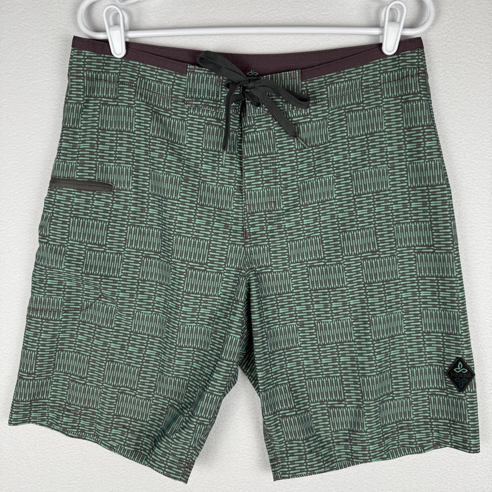 PrAna Catalyst Board Shorts Mens 32 Jade AOP Arrow‎ Western Aztec Surf Swimwear